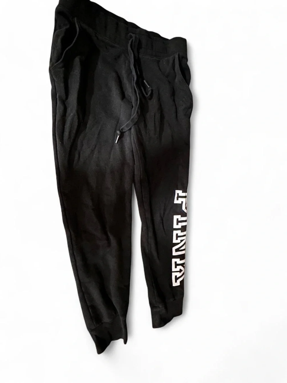 PINK Victoria's Secret Black Joggers with White Lettering